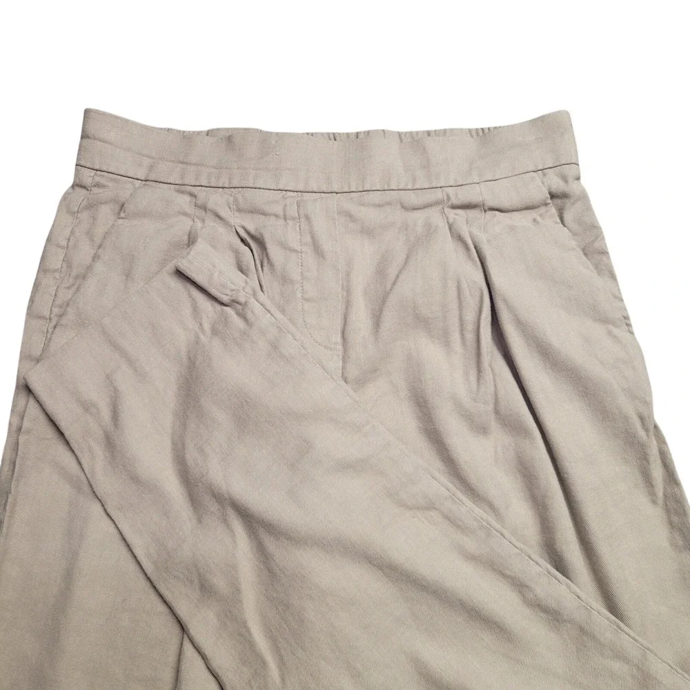 Babaton Pleated Linen Blend Trousers Tan Beige Elastic Waist Pants Size 2